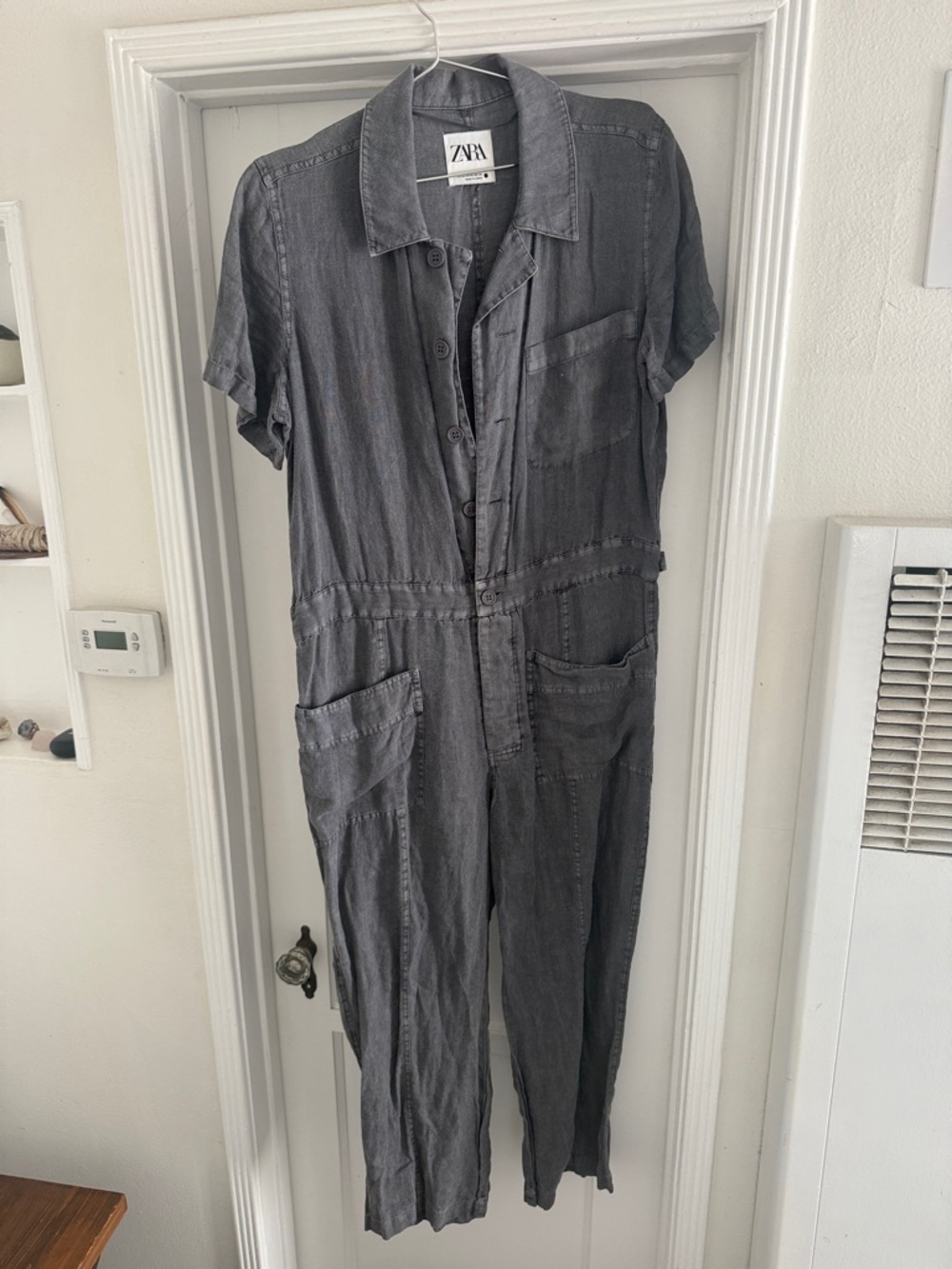 ZARA Gray Short-Sleeve Utility Jumpsuit